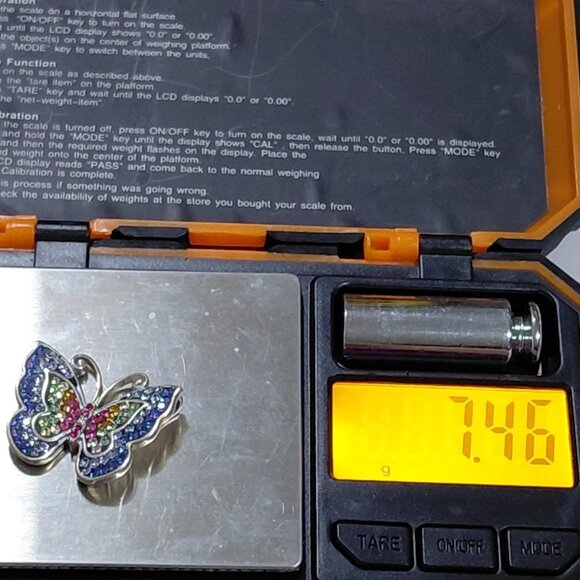 Sterling Silver Butterfly Pendant Charm 1" Multicolored Rhinestones JMC Thailand - Picture 8 of 9